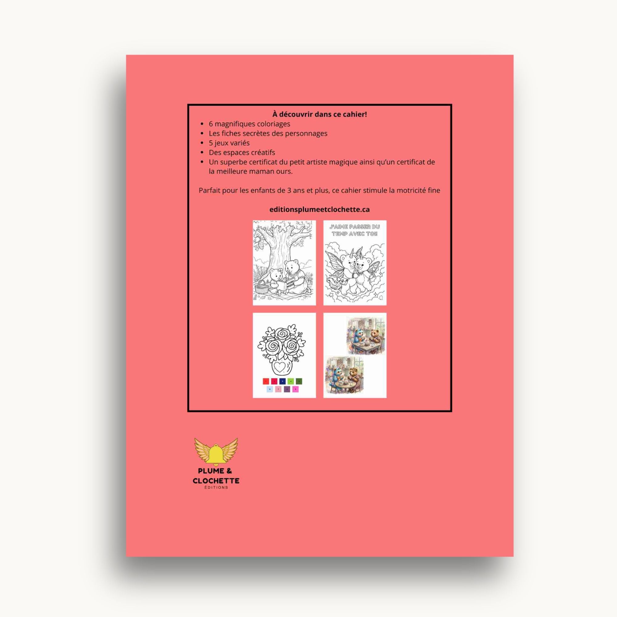 Quatrième de couverture du cahier de fête des mères. Éditions Plume Et Clochettte