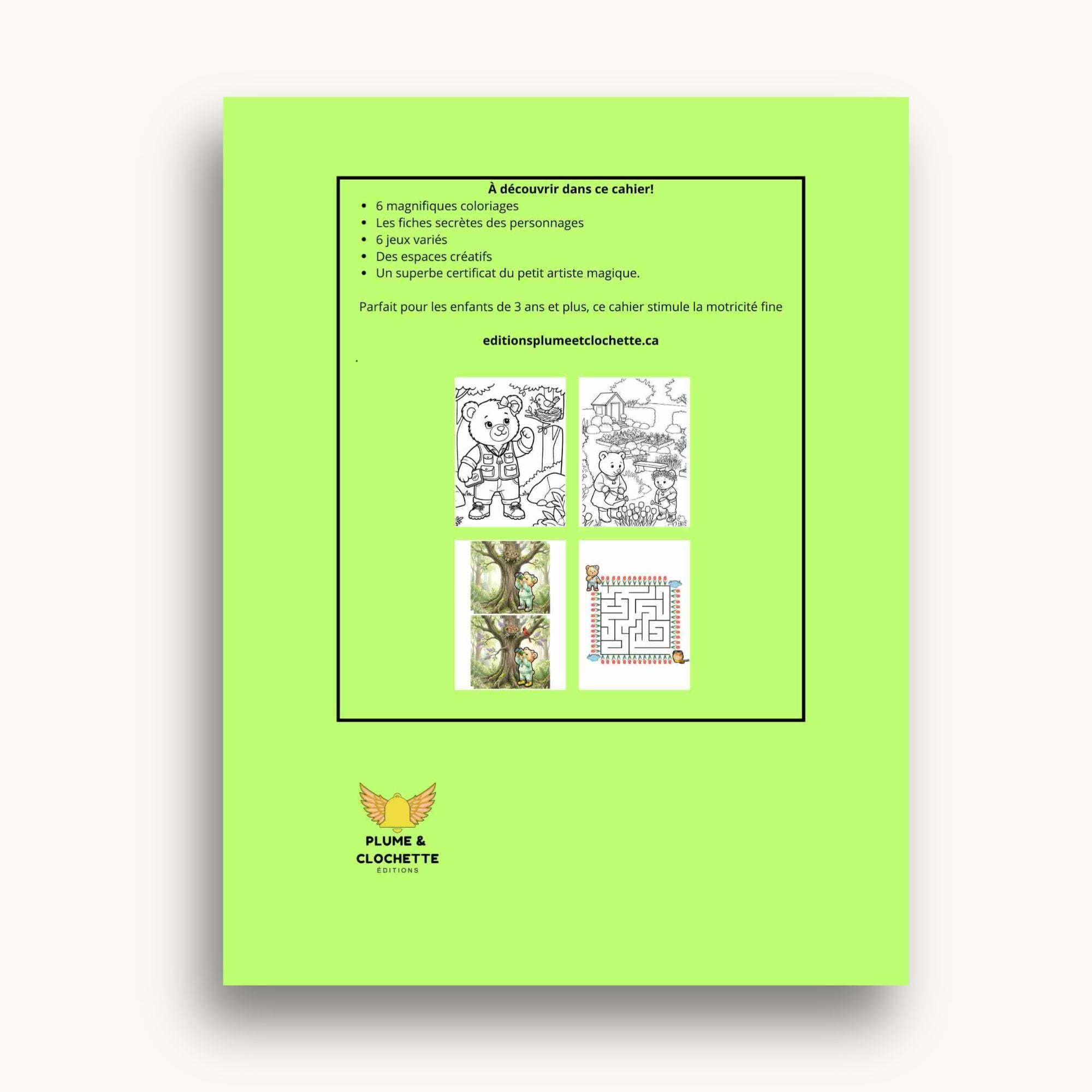 Quatrième de couverture du cahier d'activités de printemps. Éditions Plume Et Clochette