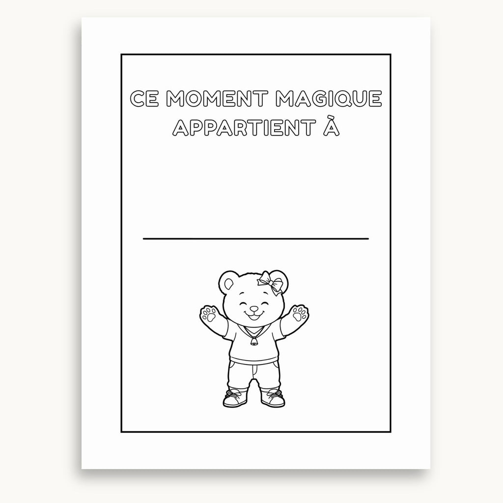 Page appartenance cahier magique pour maman à imprimer à personnaliser et colorier. Jeanniesse nous tend les bras comme pour faire un calin. Éditions Plume Et Clochette