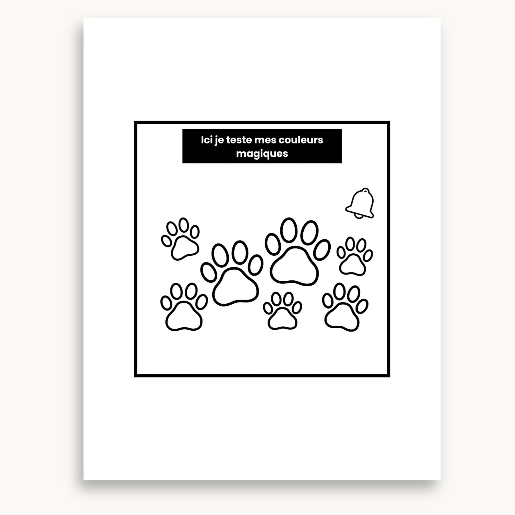 Page essaie des couleurs du cahier de coloriage, des pattes d'our à imprimer et à colorier. Éditions Plume Et Clochette