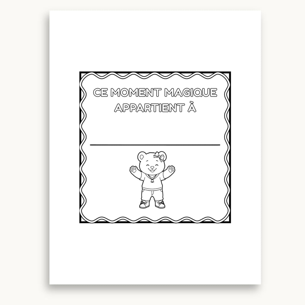Page appartenance du cahier de coloriage, jeanniesse qui veut nous faire un calin à imprimer, à personnaliser et à colorier. Éditions Plume Et Clochette