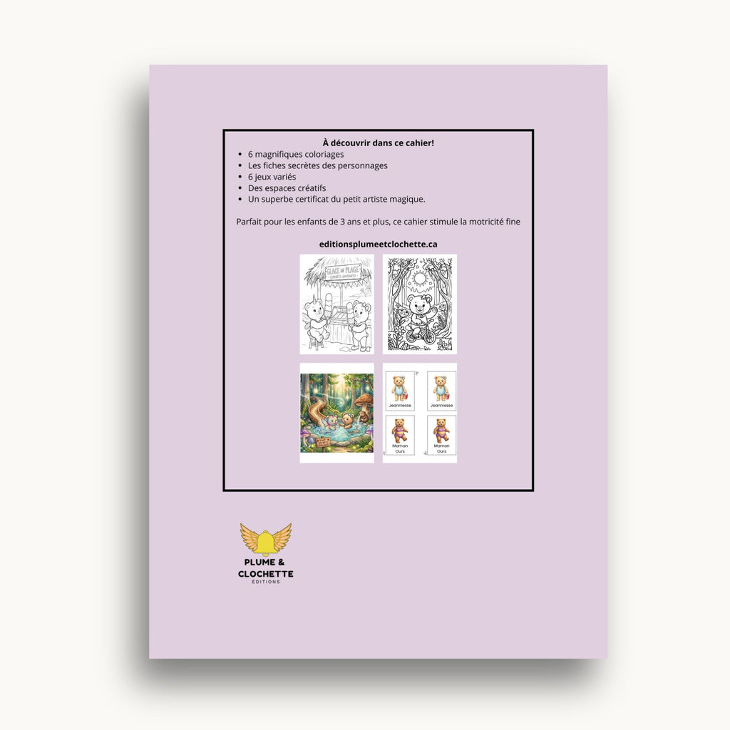 Quatrième de couvertur du cahier d'activités d'été. Éditions Plume Et Clochette